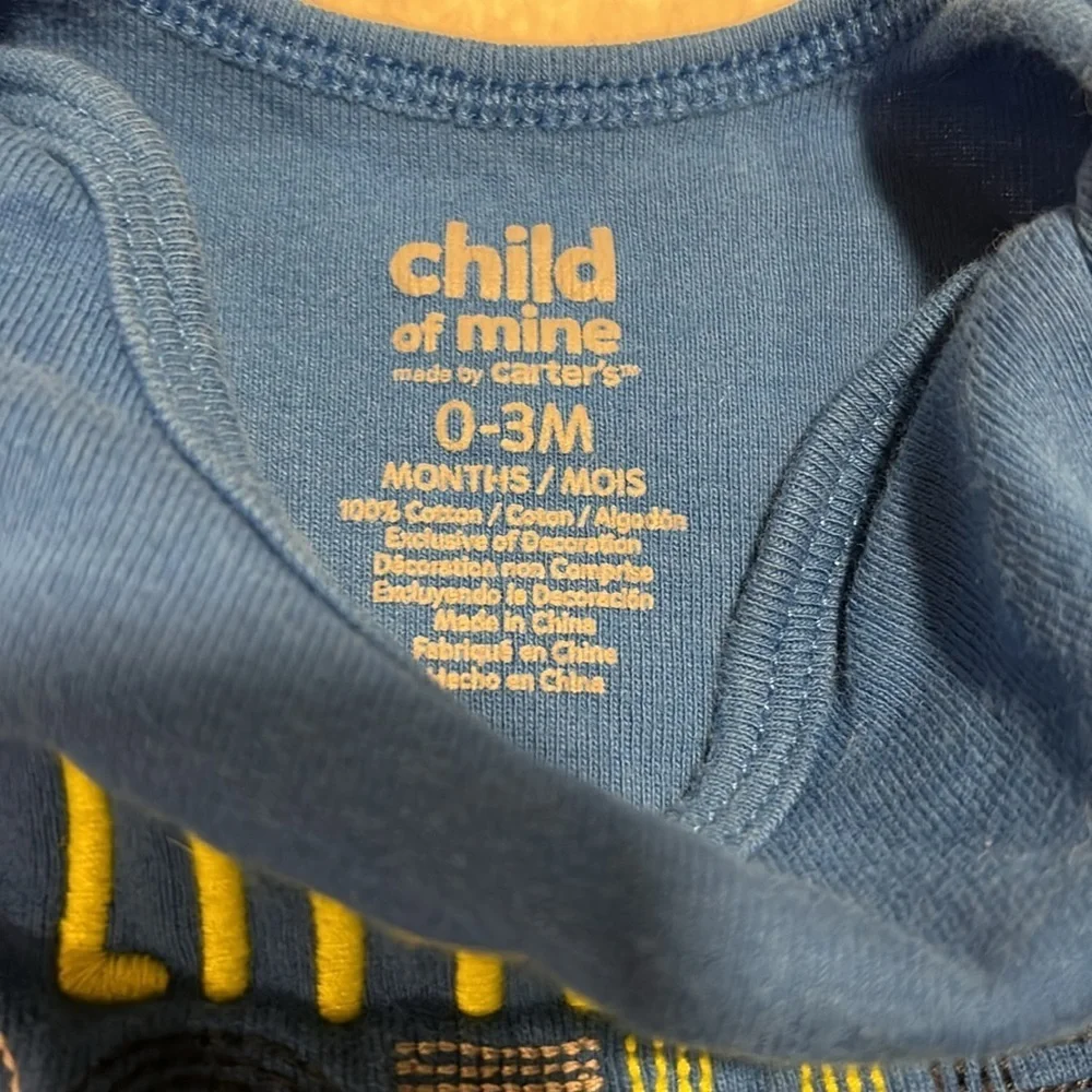 Blue Carter’s 0-3 months “Little Brother” short sleeve shirt.